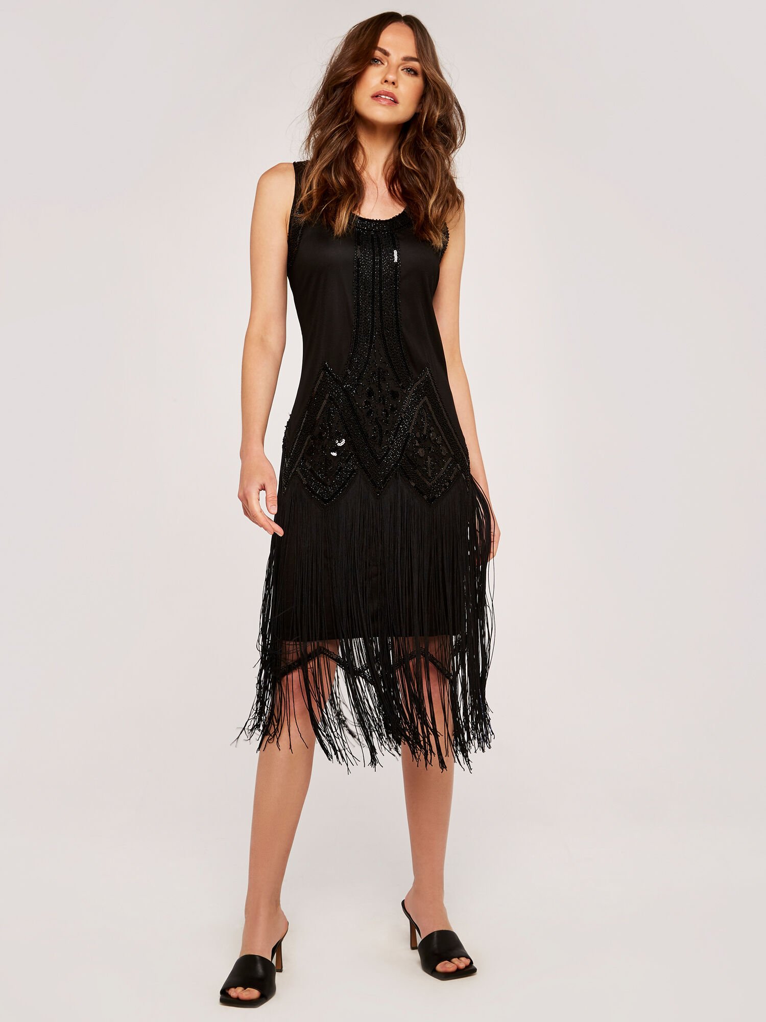 Beaded Tassel Dress Apricot Clothing