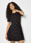 Polka Dot Knitted Shift Mini Dress, Black, large
