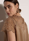 Lace Insert Satin Scarf Top, Gold, large