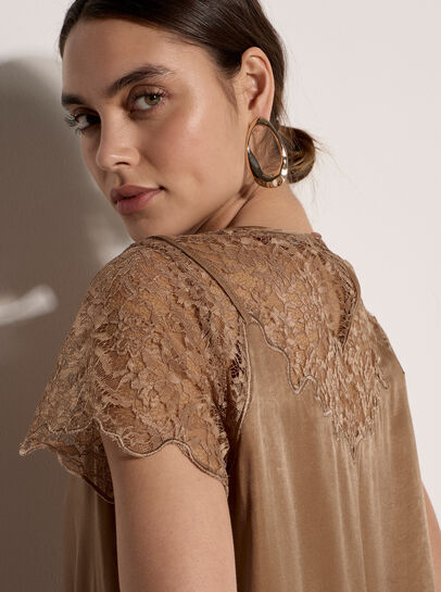 Lace Insert Satin Scarf Top