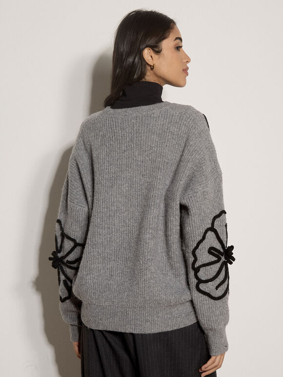 Floral Cornelli Embroidered Jumper, Grey, large