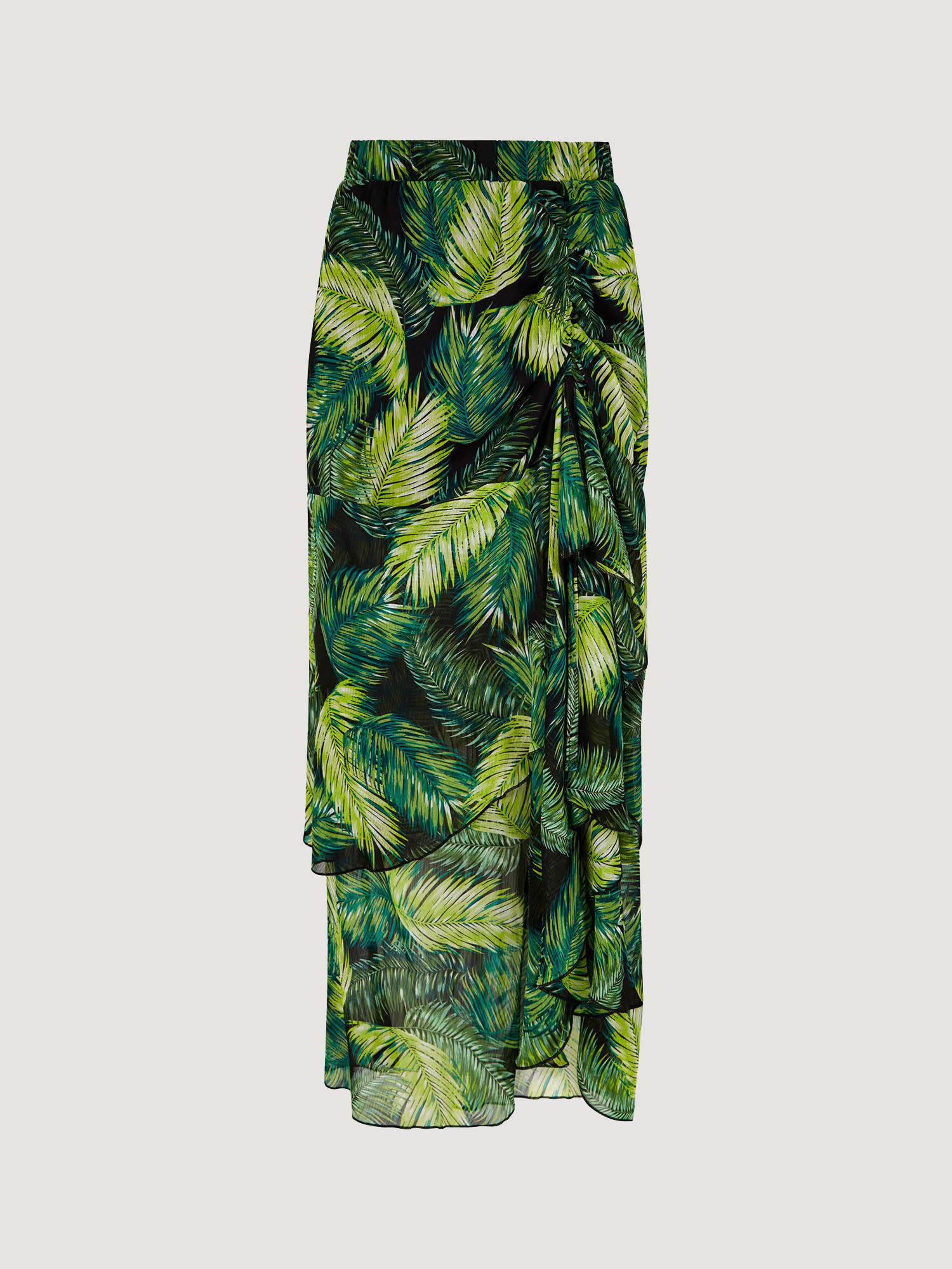 Tropical Leaf Chiffon Tiered Maxi Skirt Apricot Clothing