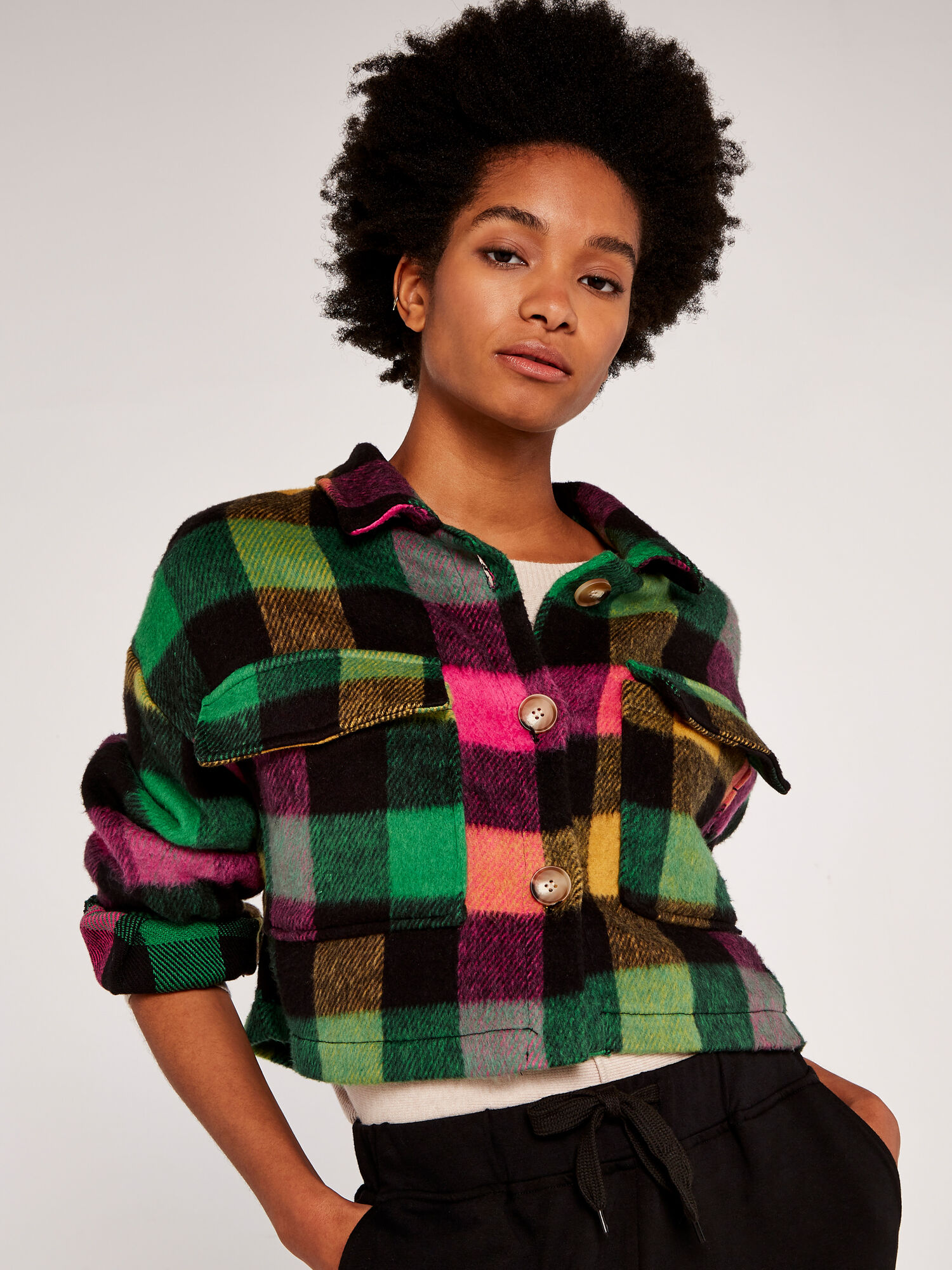 Gingham Cropped Shacket | Apricot UK