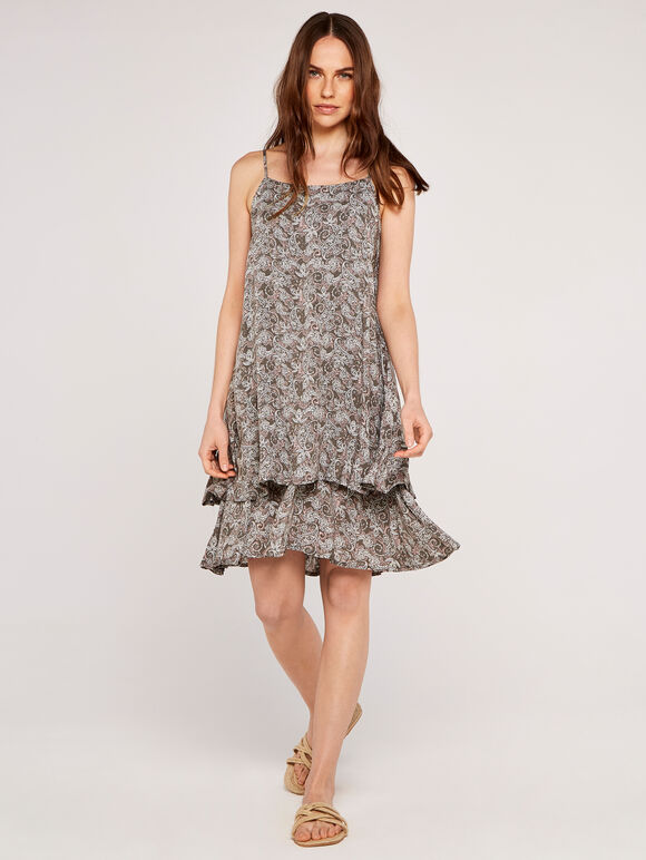 2 Layer Spun Viscose Easy Dress, Khaki, large