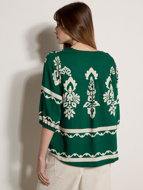 Folk Floral Blouse, Green, large