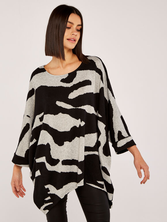 Zebra Waterfall Batwing Top, Grey, large