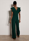 Ruffle Sleeve Jersey Jumpsuit, Pine Green, large