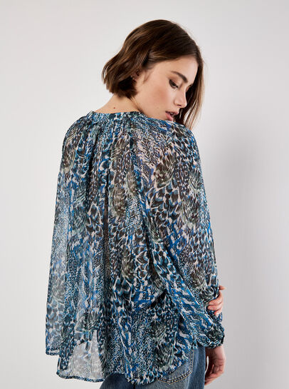 Patchwork Feather Print Chiffon Top