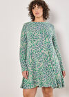 Curve Batik Leaf Soft Knit Mini Dress, Grey, large