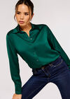 Long Sleeve Satin Shirt, Green, large