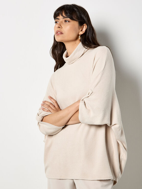 Soft Touch Roll Neck Top, Stone, large