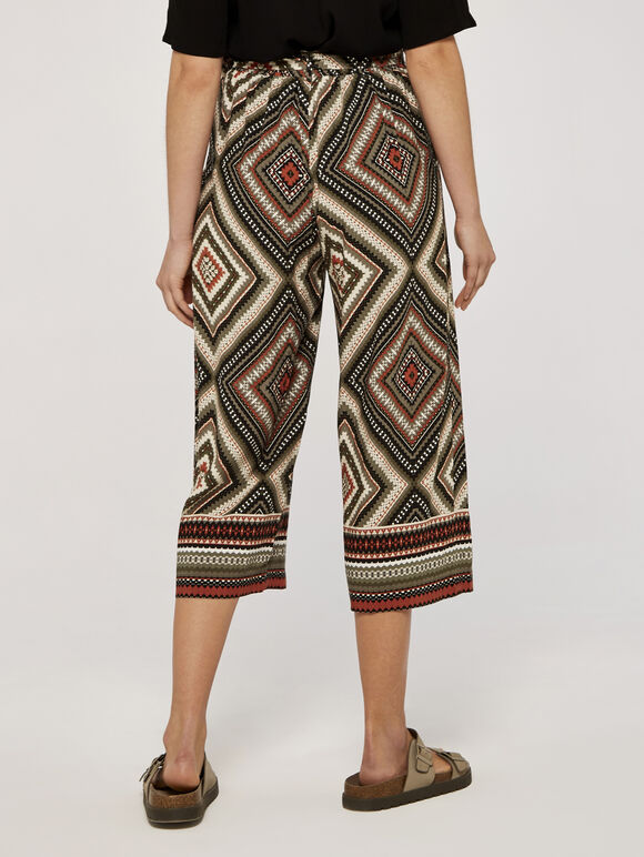 Border Print Culottes, Khaki, large