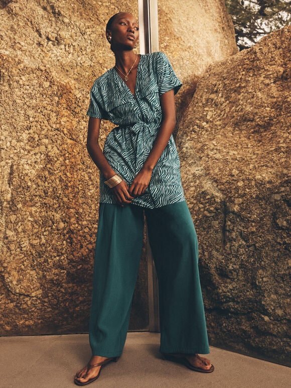 Zebra Print Zip-Down Mini Dress, Teal, large