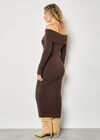 Fluffy Bardot Midaxi Dress, Brown, large