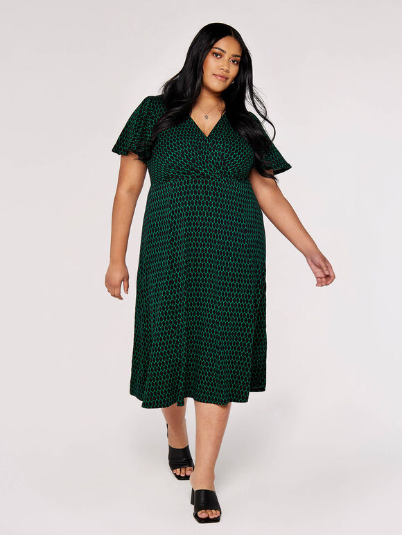 Curve Wrap Midi Dress, Green, large