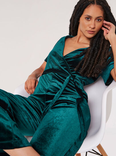 Velvet Wrap Culotte Jumpsuit