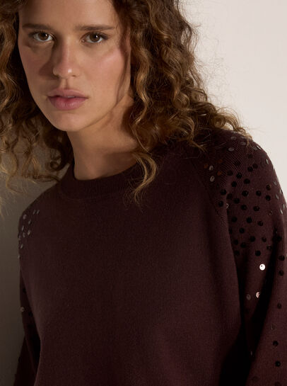 Sequin Sleeve Ribbed Knit Jumper