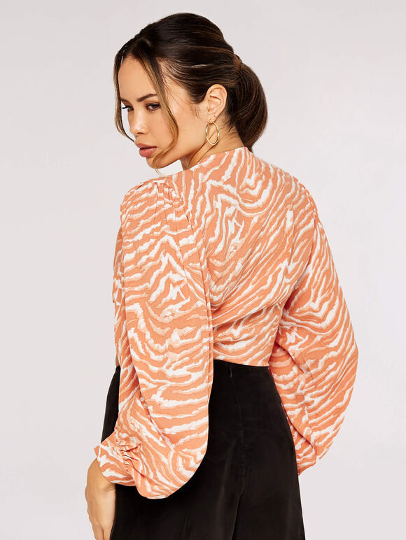 Zebra crop knot top, Coral, large