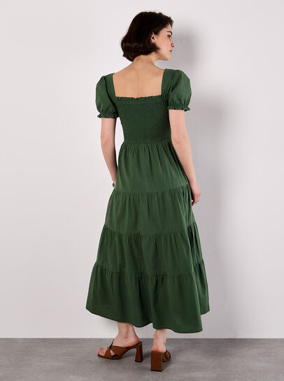 Cotton Tiered Milkmaid Midi Dress