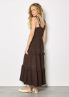 Tiered Lace Trim Midi Dress, Brown, large