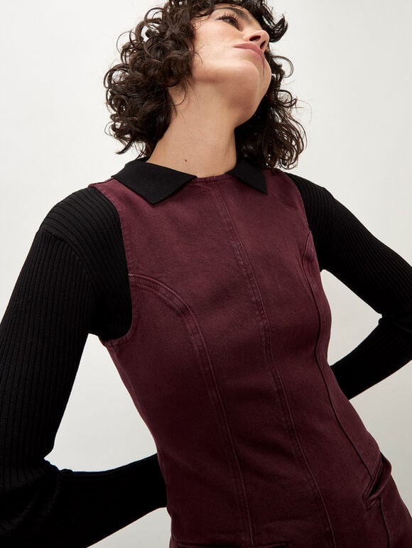 Denim Shift Mini Dress, Burgundy, large