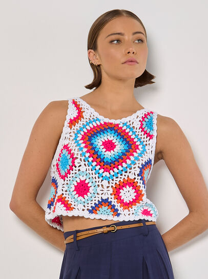 Diamond Crochet Crop Vest Top