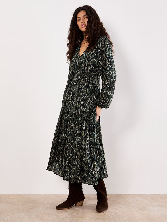 Smock Waist Tiered Dress, Green, large
