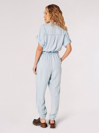 Mid-Wash Denim Utility Jumpsuit