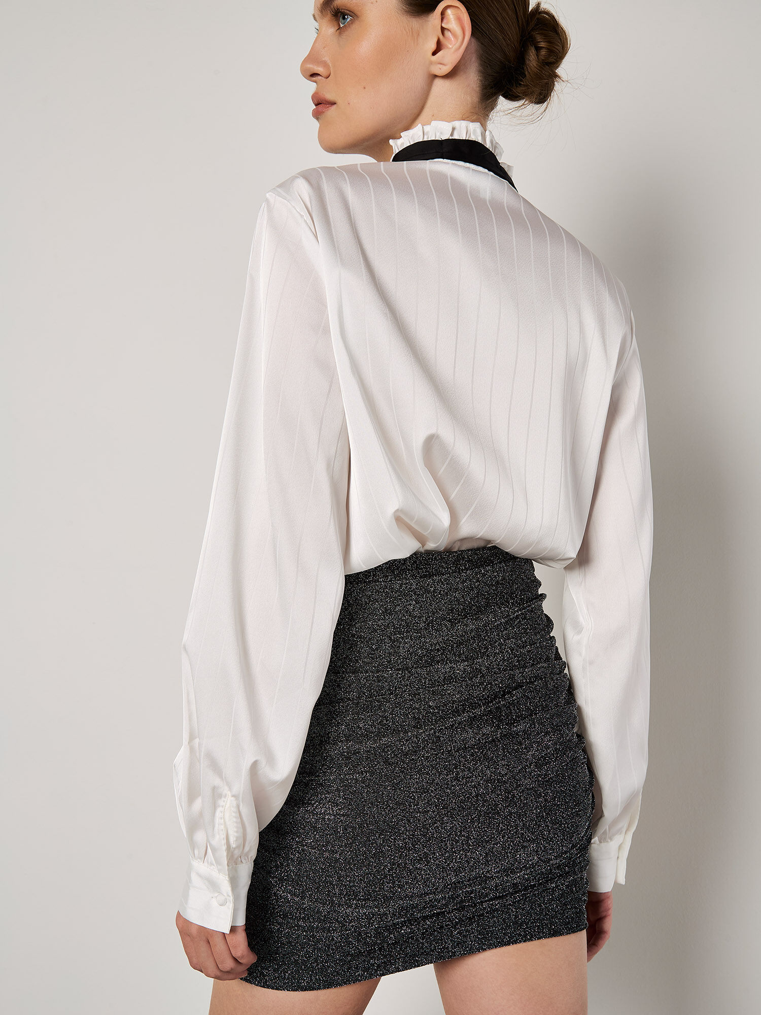 Ruched Metallic Mini Skirt Apricot Clothing