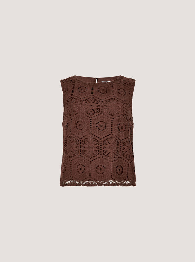 Crochet Lace Tile Shell Top, Brown, large