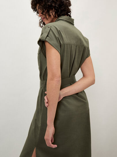 Cotton Slub Midi Shirt Dress