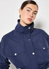 Sporty Cropped Jacket, Navy, large