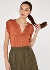 Pocket Vneck Military Top, Rust, large