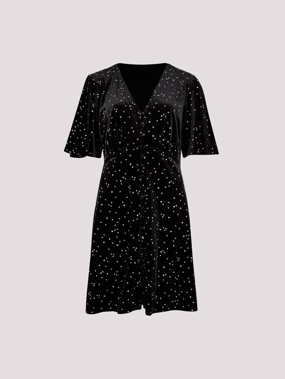 Metallic Star Velvet Mini Dress, Black, large