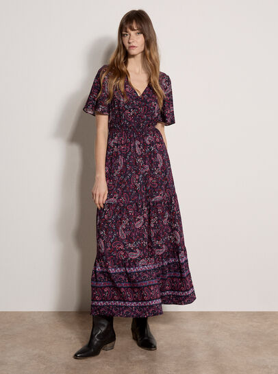 Paisley Print Tiered Maxi Dress
