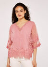 Crochet V Neck Top, Pink, large