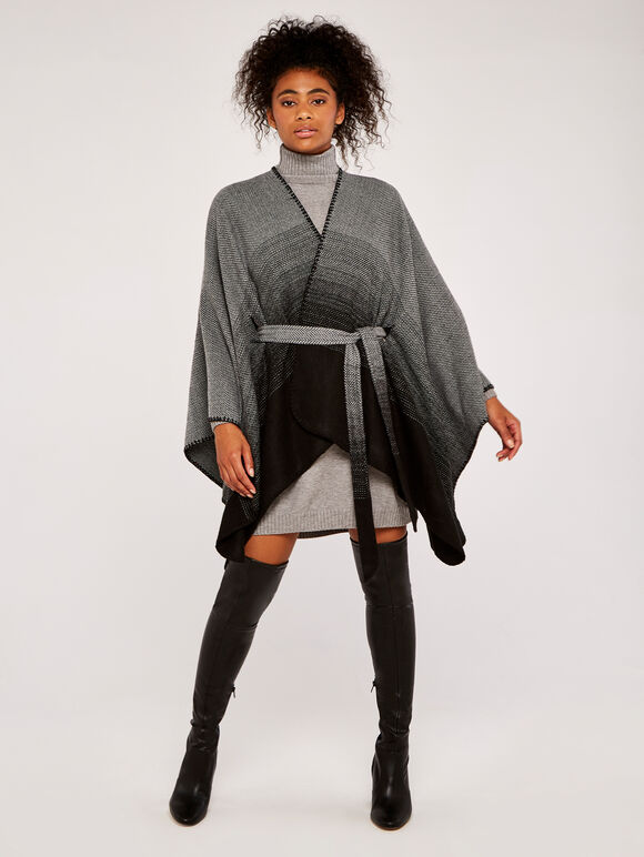 Herringbone Ombre Blacket Cape, Grey, large