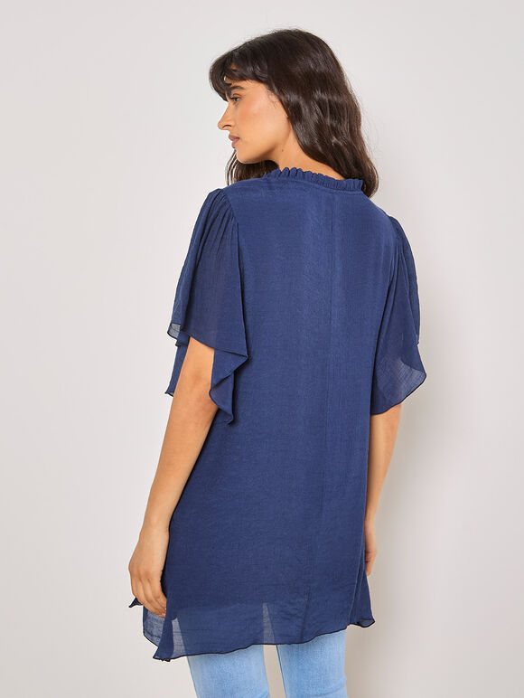 Ruffle Tiered Tunic Top, Navy, large