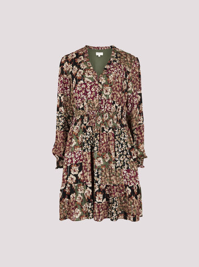 Patchwork Floral Shimmer Mini Dress