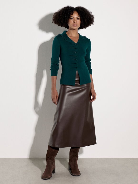 Faux Leather Midaxi Skirt, Brown, large