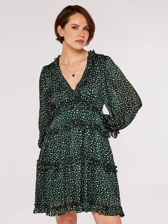 Textured Dot Ruffle Dress, Green, large
