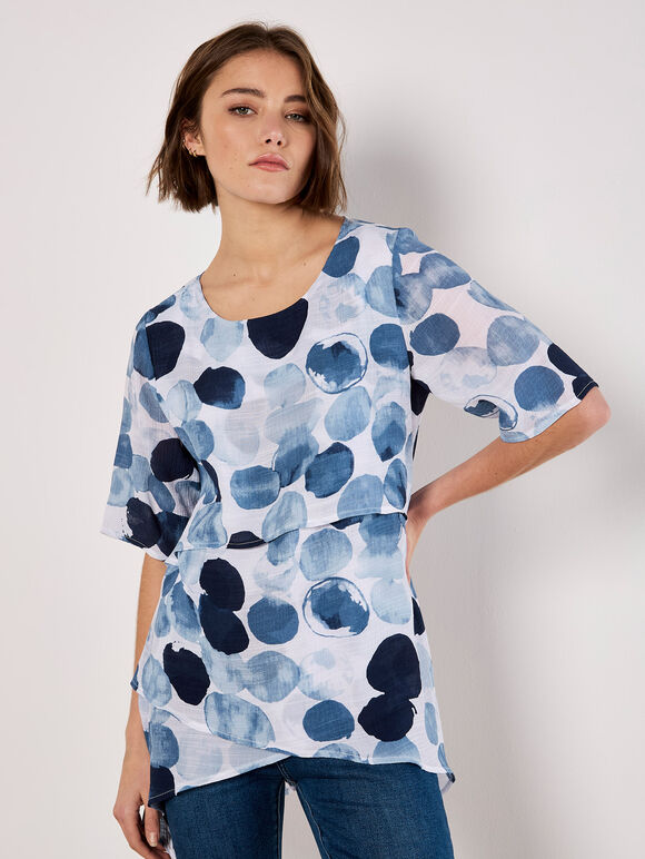 Paint Circles Oversized Tunic Top, Navy, large