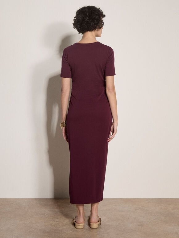 Cotton Ruched T-Shirt Maxi Dress, Burgundy, large