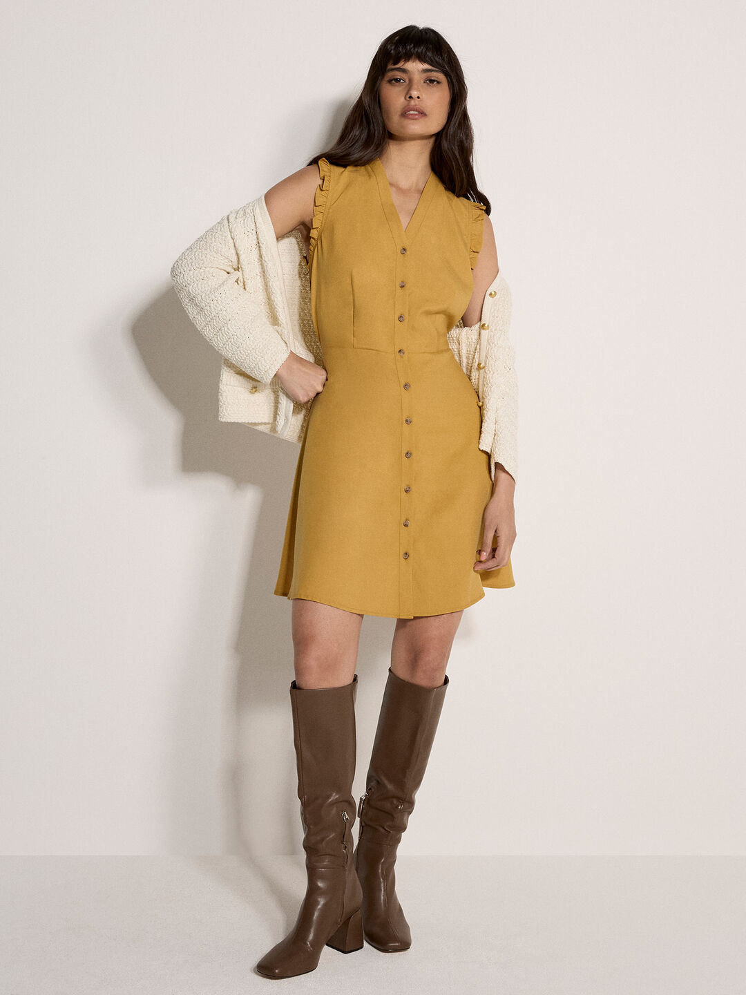 Ruffle Button-Down Mini Dress | Apricot Clothing Ruffle Button-Down Mini Dress | Apricot Clothing