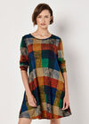 Colourful Patchwork Check Swing Mini Dress, Blue, large
