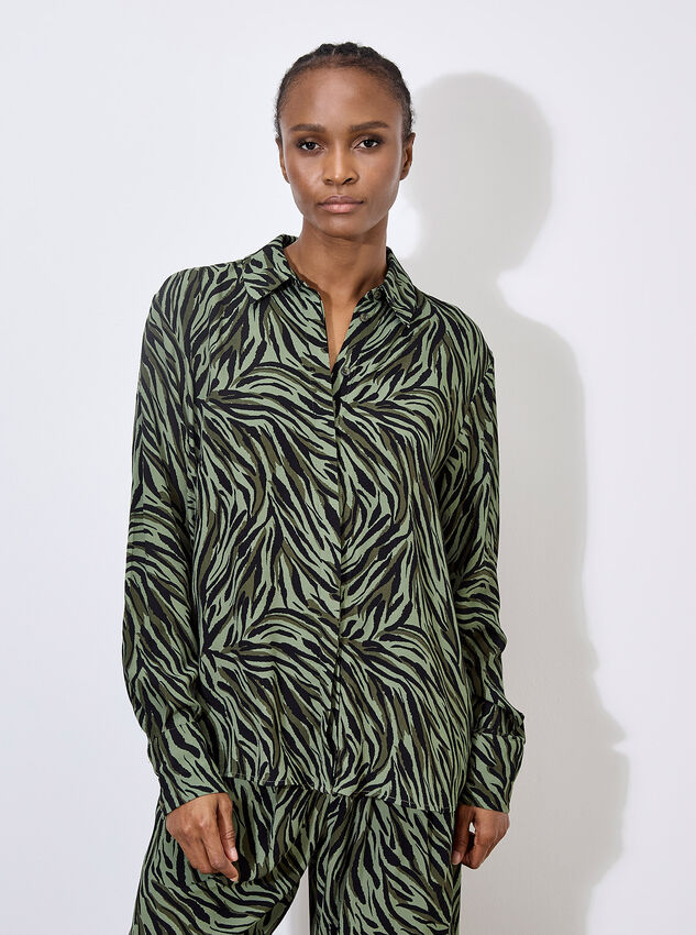 Zebra Print High-Low Shirt, Khaki, large