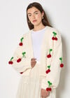 Chunky Knit Cherry Cardigan, Cream, large
