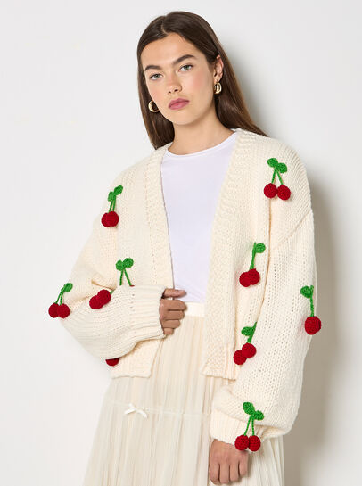 Chunky Knit Cherry Cardigan