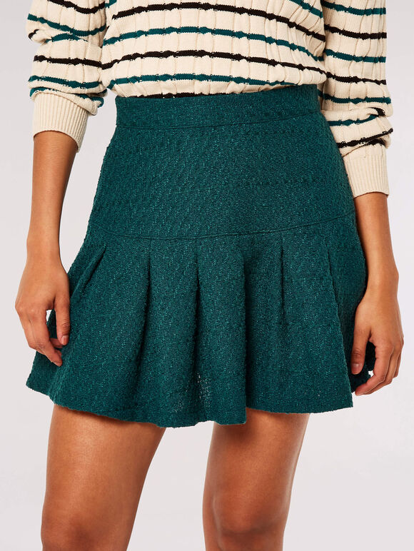 Mini-jupe à plis creux en tweed, vert, large
