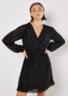 Chevron Shimmer Wrap Mini Dress, Black, large